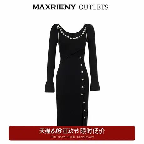 【奥莱】MAXRIENY交叉钻链毛织连衣裙秋复古裙子图片