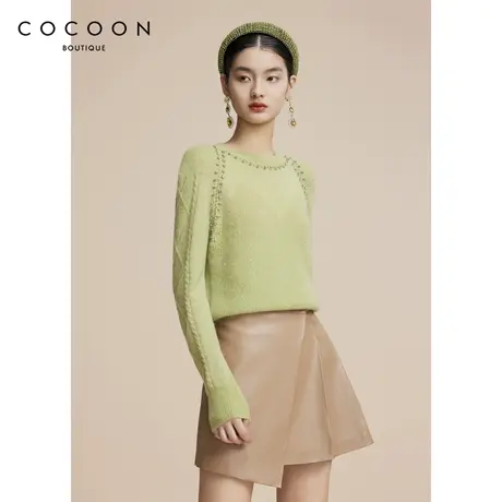 可可尼COCOON商场同款2024秋季新款轻奢烫钻圆领温柔软糯针织衫女图片