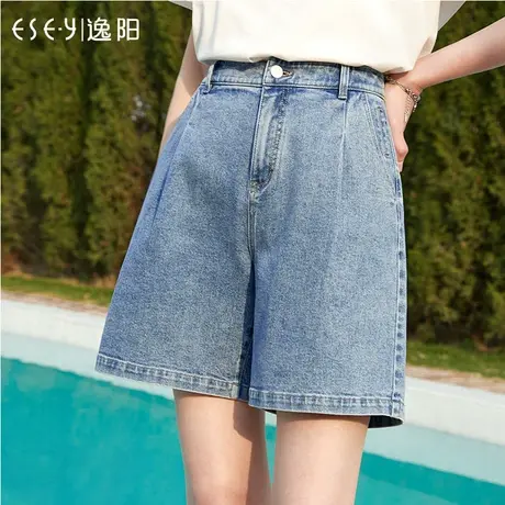 逸阳五分牛仔短裤女2023夏季新款A字版高腰显瘦直筒阔腿裤子0183图片