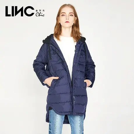 断码清仓LINC金羽杰羽绒服女2023冬新款反季连帽中长款羽绒服女款图片