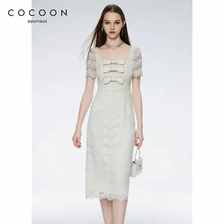 商场同款 可可尼COCOON2024秋冬新款裙子女蕾丝立体蝴蝶结连衣裙图片