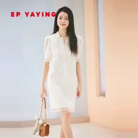 EP YAYING雅莹女装 优雅羽毛纱蕾丝短袖连衣裙 春夏商场同款4312A图片