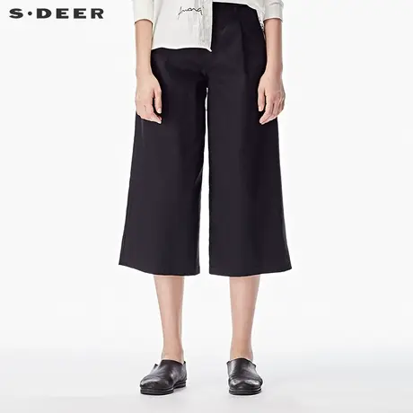 sdeer圣迪奥2018春装潮宽松立体高腰直筒OL阔腿七分裤女S17380846图片