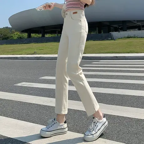 唐狮春秋季新款直筒牛仔裤百搭显瘦侧边个性小开叉时尚九分裤女TJ商品大图