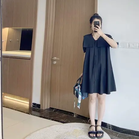 大码高端女装胖mm韩版遮肚炸街显瘦夏季梨型身材a字微胖连衣裙图片