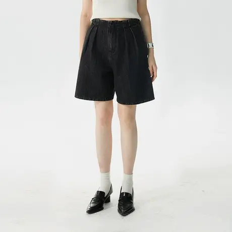 omont蛋挞家 高腰直筒牛仔短裤女夏季2023新款显瘦宽松阔腿裤中裤图片