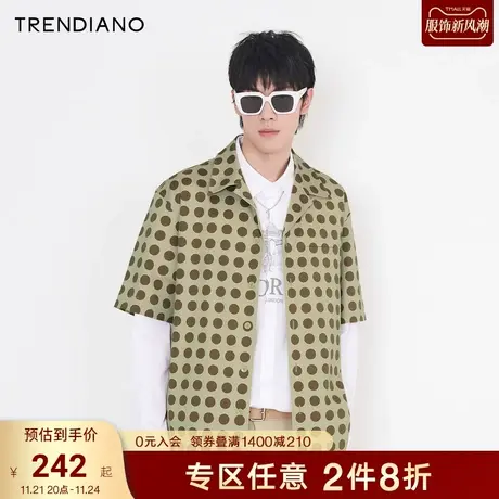 TRENDIANO潮牌官方男装衬衣潮流时尚波普风缎面波点短袖衬衫男图片