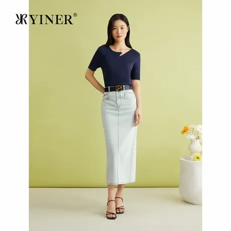 YINER音儿女装夏季法式优雅超柔纱裙子牛仔知性直筒半身裙图片