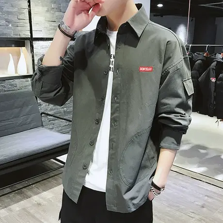 春秋季新款男士韩版长袖衬衫潮流帅气男装上衣服日系工装休闲外套图片