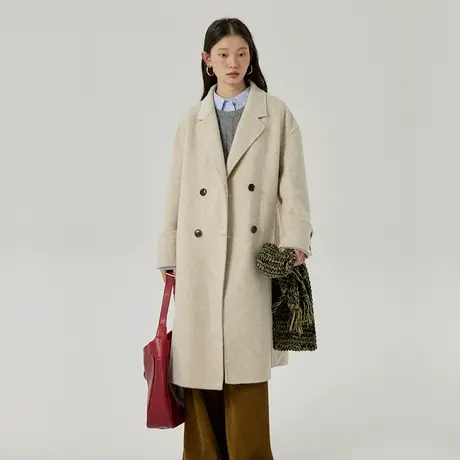 omont蛋挞家 复古羊毛双面呢大衣女2023冬新款宽松中长款毛呢外套图片