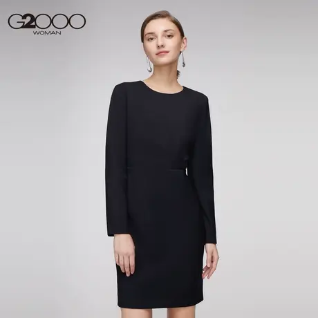 【直播秒杀】G2000女装22气质圆领复古简约气质经典黑色连衣裙图片