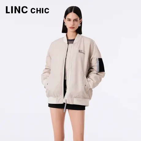 LINC金羽杰轻暖羽绒服女2023年秋季新款简约立领大廓形飞行员夹克图片