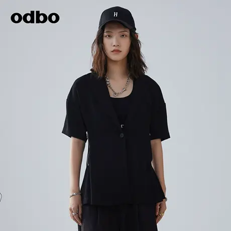 odbo/欧迪比欧原创设计一粒扣黑色小西装外套女夏季新款外套图片