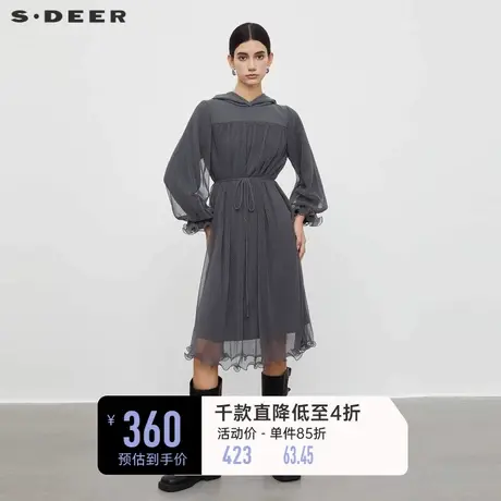sdeer圣迪奥秋装女装休闲连帽收腰网纱卫衣连衣裙S233D1201图片