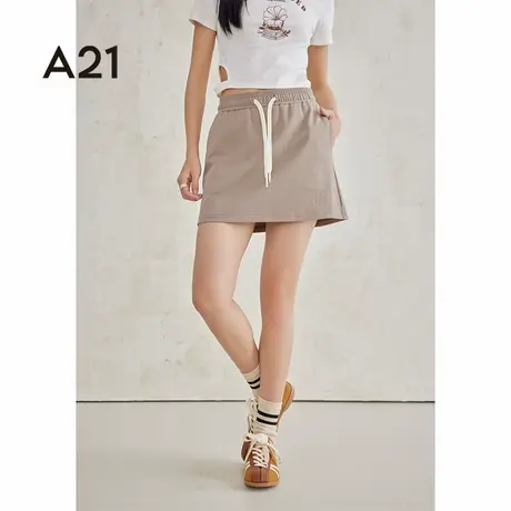 A21女装直筒短裙纯色青春简约宽松廓形三分A字裙休闲半身裙图片
