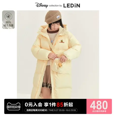 【迪士尼联名】乐町玩趣连帽羽绒服休闲冬季新款长款羽绒女宽松图片