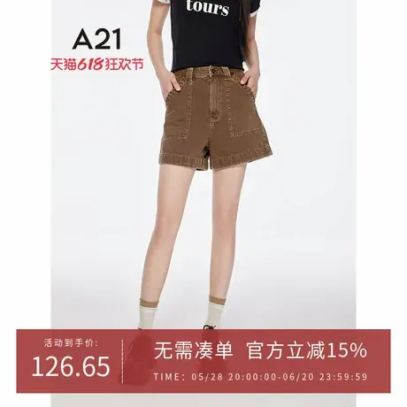 A21女装口袋高腰休闲短裤2025夏季新款简约设计感宽松显瘦直筒裤图片