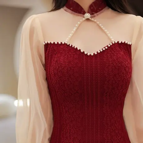 旗袍敬酒服新娘2024新款结婚回门便装订婚礼服连衣裙平时可穿长袖图片