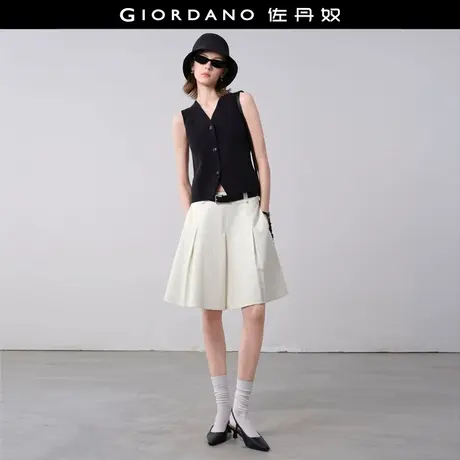 设计师款佐丹奴A字短裙女夏季新款纯棉配腰带压褶半身裙18465920图片