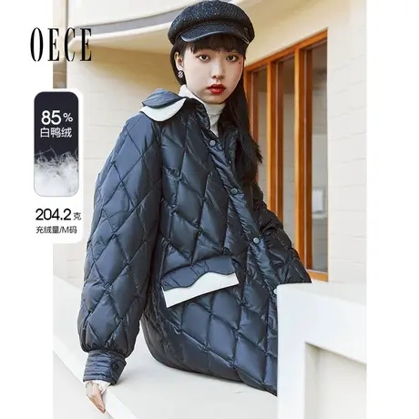 Oece中长款羽绒服2022冬装新款女复古学院风修身外套图片