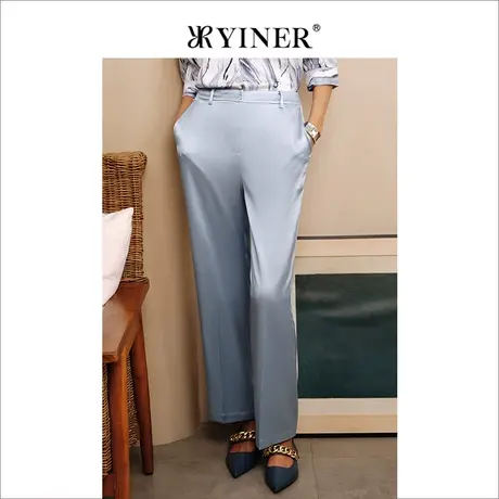 【醋酸系列】YINER音儿女装夏季通勤高腰直筒休闲裤图片