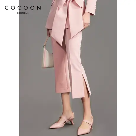 COCOON商场同款时尚裤子2022秋新款女气质针织开叉长款喇叭休闲裤图片