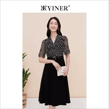 【醋酸系列】YINER音儿专选女装夏季V领网纱连衣裙商品大图