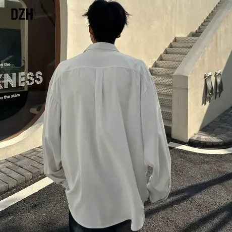 男士白色长袖衬衫男春季高级感痞帅翻领上衣垂感免烫衬衣2024新款图片