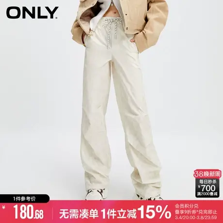 ONLY夏季时尚休闲通勤宽松满印立体显瘦褶皱脚口抽绳休闲裤子女图片