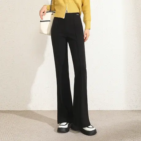 时尚显瘦黑色微喇叭裤女2022秋冬新款加厚高腰直筒长裤休闲喇叭裤图片