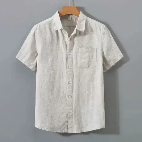 中国风复古亚麻短袖男士衬衫休闲简约纯色寸衣夏季透气棉麻衬衣男图片