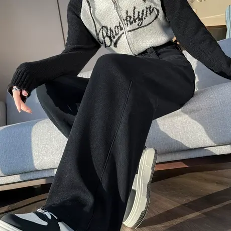 dza 高腰显瘦加厚加绒哈伦裤子女冬外穿休闲裤宽松阔腿裤直筒长裤图片