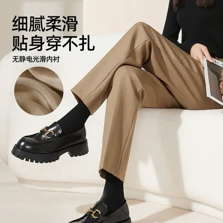 逸阳轻奢100%羊毛九分西装裤女士2023新款秋冬卡其色烟管版西裤子图片