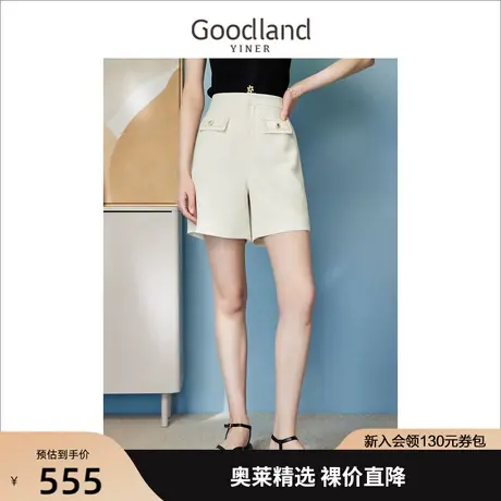 【山茶花系列】音儿美地女装2023夏季新款格纹花纱小香风A摆短裤图片