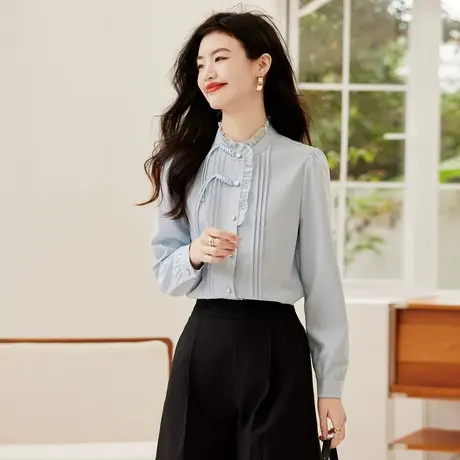 时尚气质淑女花边衬衫2023年春季新款温柔甜美宽松显瘦百搭上衣图片