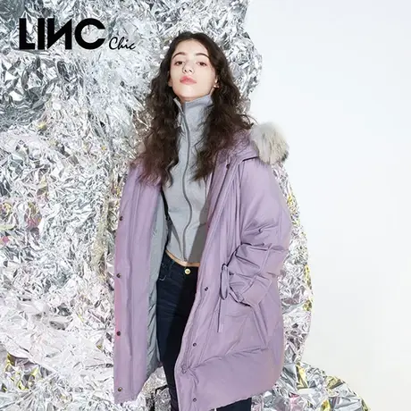 LINC金羽杰羽绒服女中长款2023年冬新款反季貉子毛派克服断码清仓图片