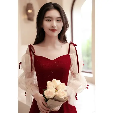 敬酒服新娘2024新款夏季平时可穿长袖结婚订婚回门礼服女仙气吊带图片