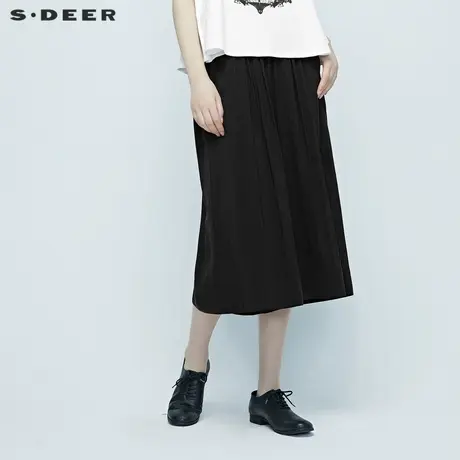 sdeer圣迪奥女装夏季休闲裤垂坠黑色透气阔腿裤长裤S20280824商品大图
