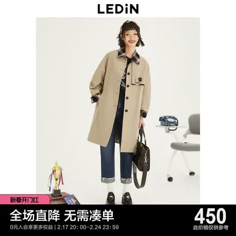 乐町时尚休闲外套秋新款格纹拼接风衣C2BED3301图片