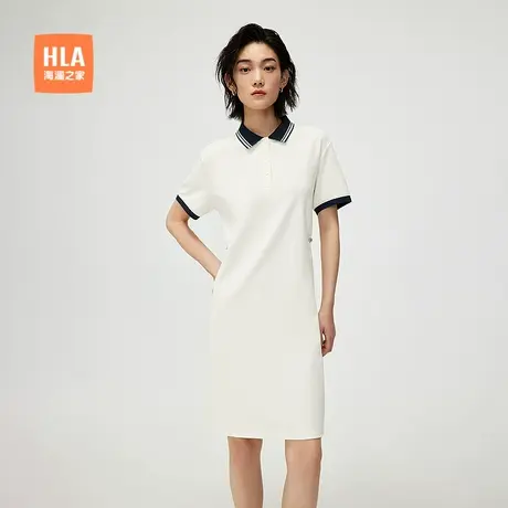 HLA/海澜之家休闲POLO裙25春夏季新款撞色翻领透气弹力收腰裙女装图片