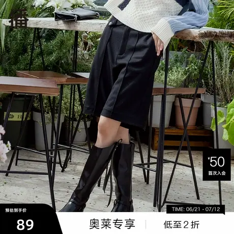 【播奥莱】播春季新款高腰直筒不对称腰头高腰直筒五分裤图片