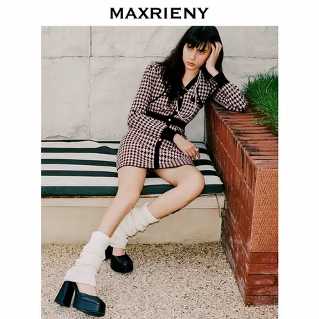 【奥莱】MAXRIENY名媛千金小香连衣裙千鸟格复古针织裙两件套图片