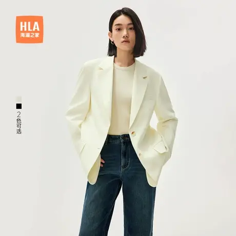 HLA/海澜之家商务直筒休闲西服秋季新款黑色通勤宽松职场中长外套图片