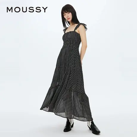 MOUSSY 夏季海边度假风方领格纹木耳吊带连衣裙028HSS30-2011图片