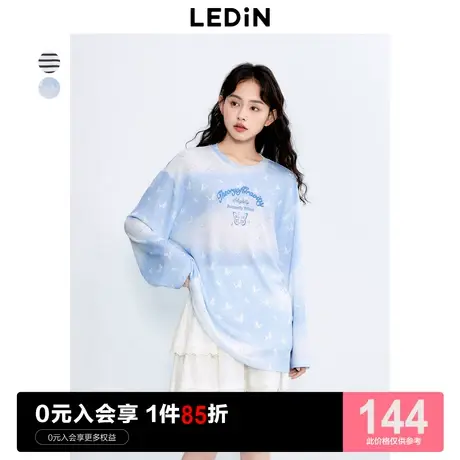 乐町新品长袖T恤薄款2023秋季新款女装渐变蝴蝶条纹宽松休闲上衣图片