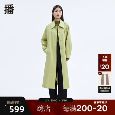 【播奥莱】播秋冬修身气质长款百搭衬衫翻领修身风衣女图片
