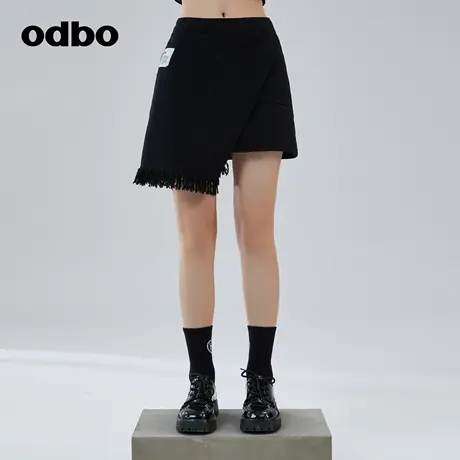 odbo/欧迪比欧时尚工装风流苏牛仔半身裙女春季新款不规则短裙子图片