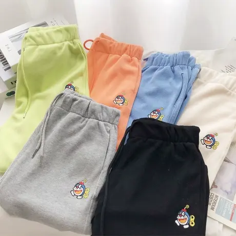 春夏季卫裤女薄款2021新款韩国东大门ins纯色刺绣休闲束脚运动裤图片