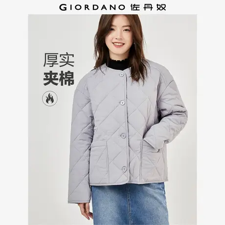 佐丹奴外套女装菱形格纹大口袋圆领梭织棉衣外套 13374833图片