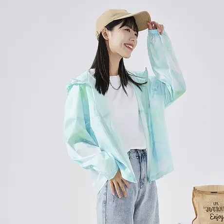 唐狮春夏季防晒衣女士连帽薄款短外套满印户外防紫外线透气上衣潮图片